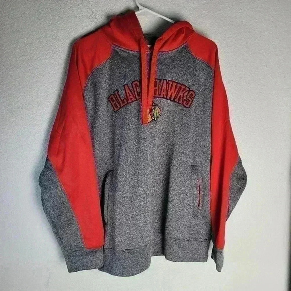 NHL Chicago Blackhawks Pullover Stiched Logo Hoodie Gray Red Mens Large - Picture 1 of 8